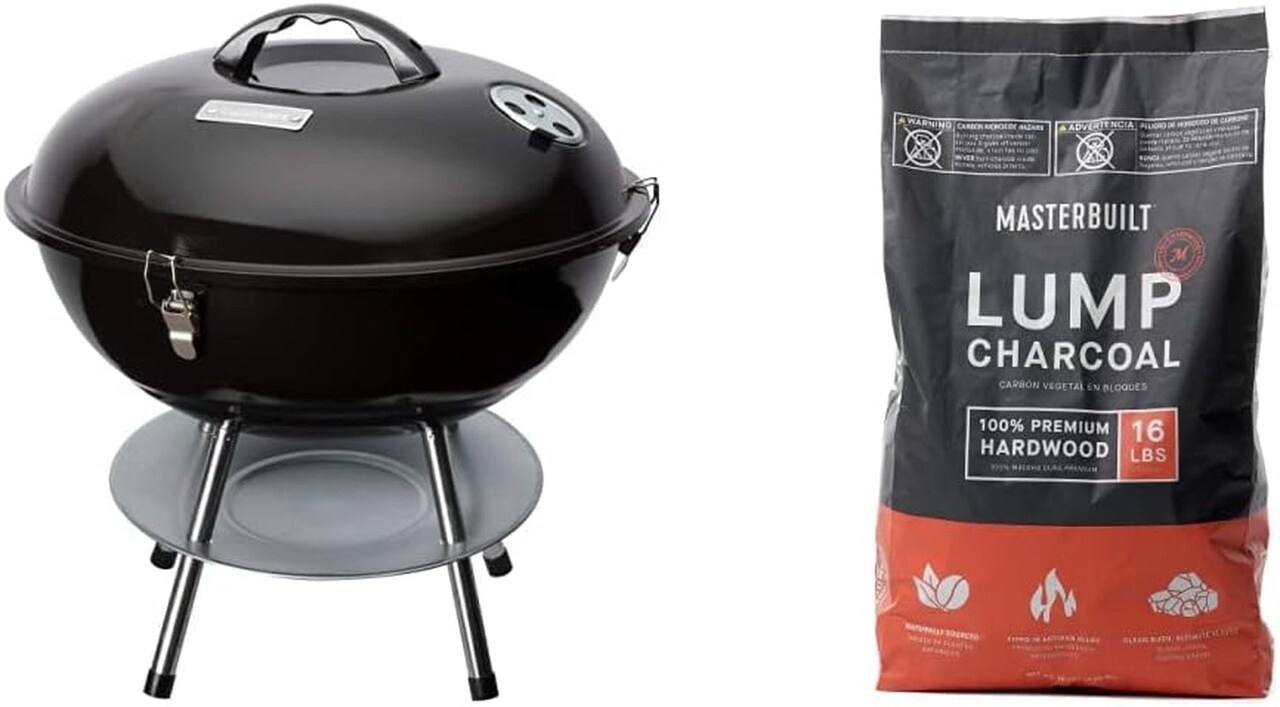 CCG-216 Portable Charcoal Grill, 16", Black & Masterbuilt MB20091621 Lump Charcoal 16 Pound, Black